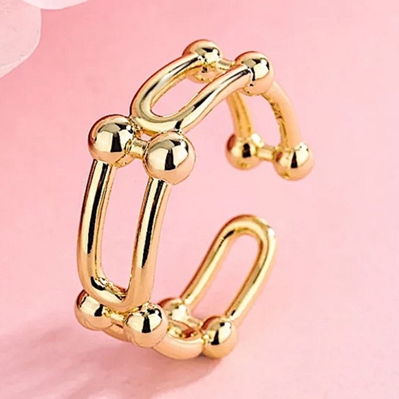 18K Gold Plated U Link Ring - Picture 1 of 2